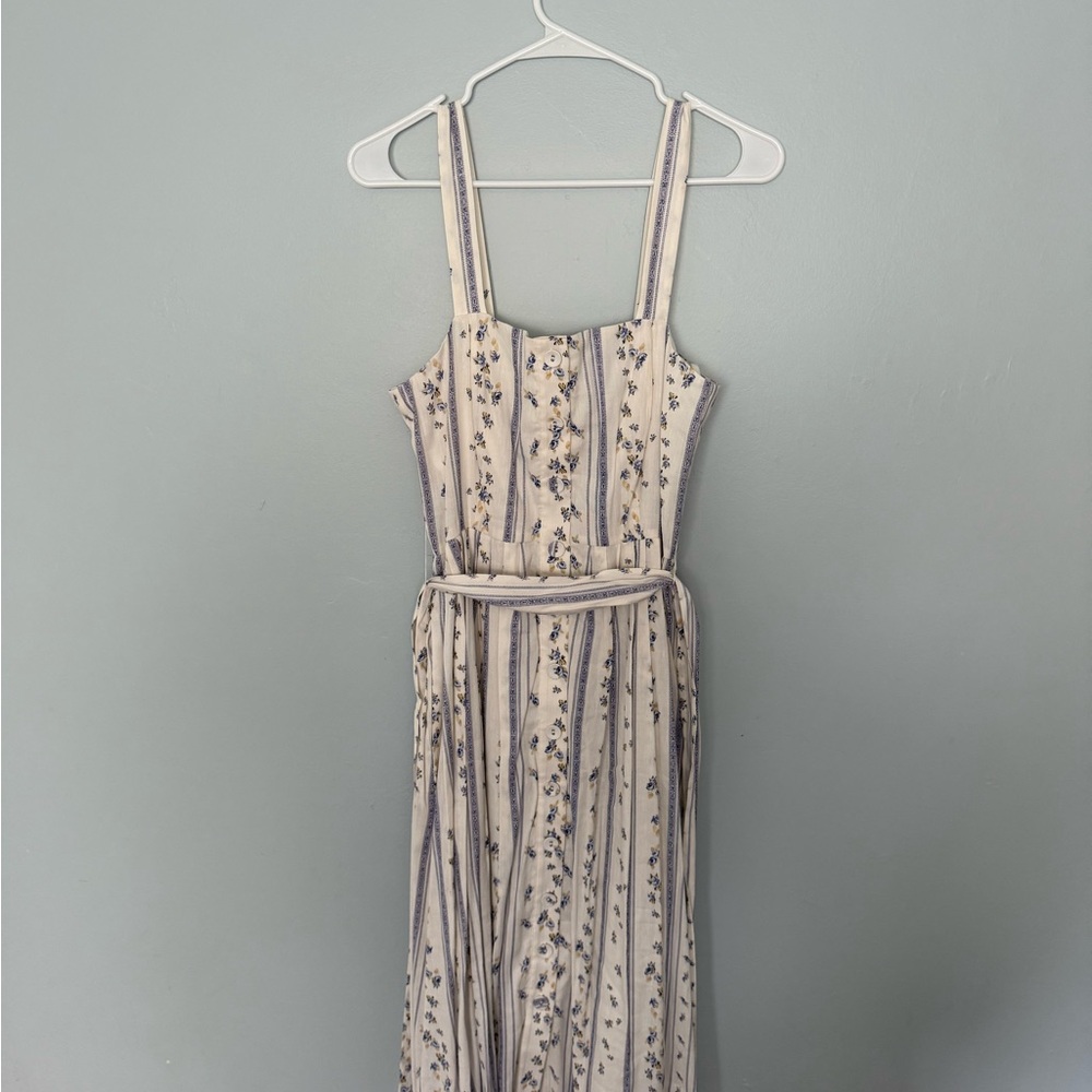 ANTONIO MELANI Cream and Blue Floral Midi Dress